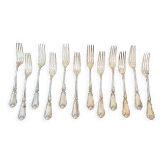 Jean Emile Puiforcat, series of 12 table forks - Pompadour model in sterling silver