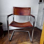 4 fauteuils cantilever Matteo Grassi en cuir cognac