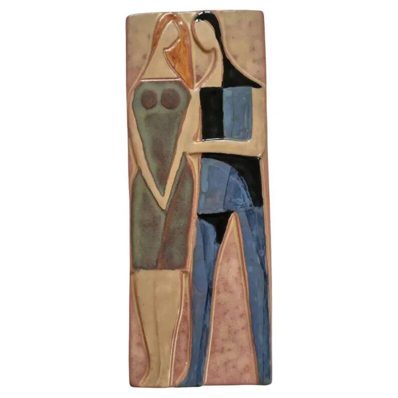 Rare Midcentury Ceramic Wall Sculpture Lovers, 1970s