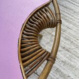 Table basse vintage en rotin rose