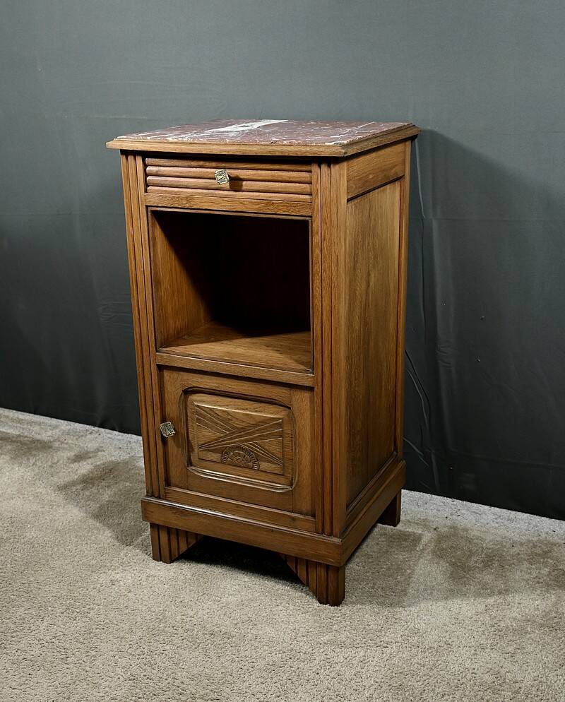Living Room or Nightstand Table in Oak and Marble, Art Deco – 1930