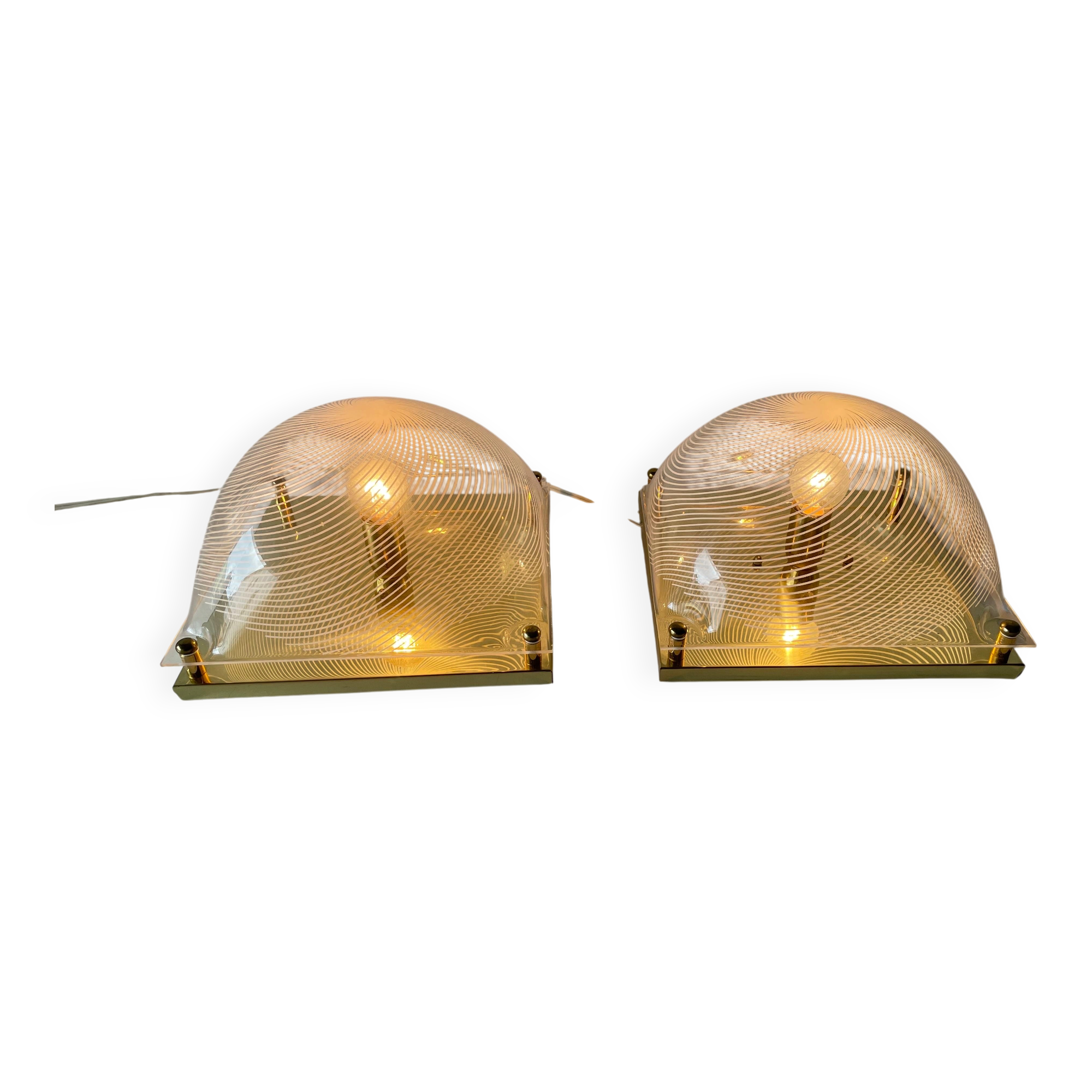 Pair of wall lights or flush mounts in plexiglass by Leola, 1970s, Germany.