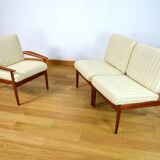 3 Chauffeuses Formant Banquette Danoise de Grete Jalk Édition Glostrup 1960