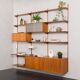 Bibliothèque modulaire à 3 baies Kai Kristiansen en teck avec armoire à porte tambour et étagère de bureau, De