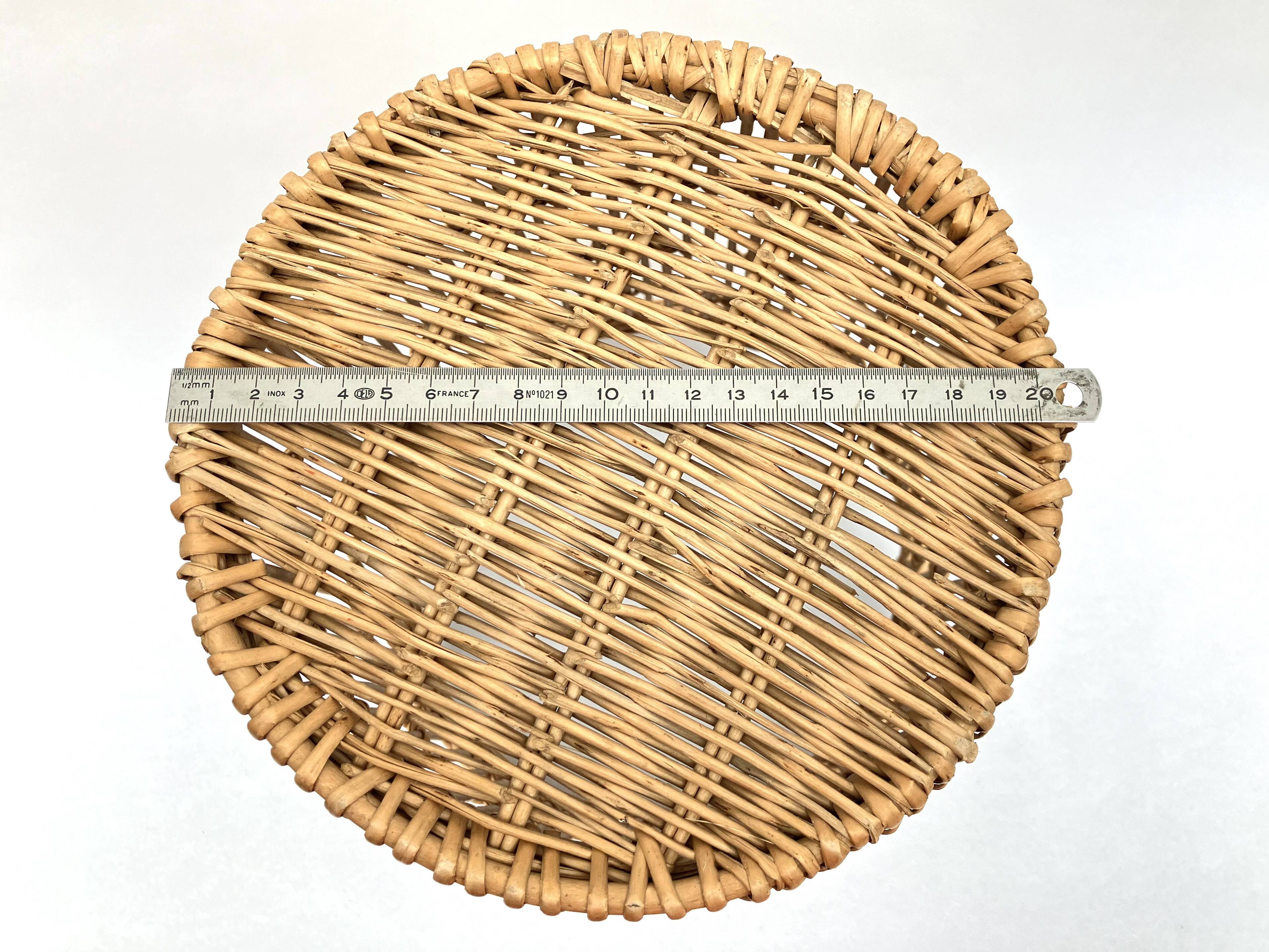 Ancienne corbeille/panière à papier en osier et rotin à 2 anses • Années 50 • Artisanale