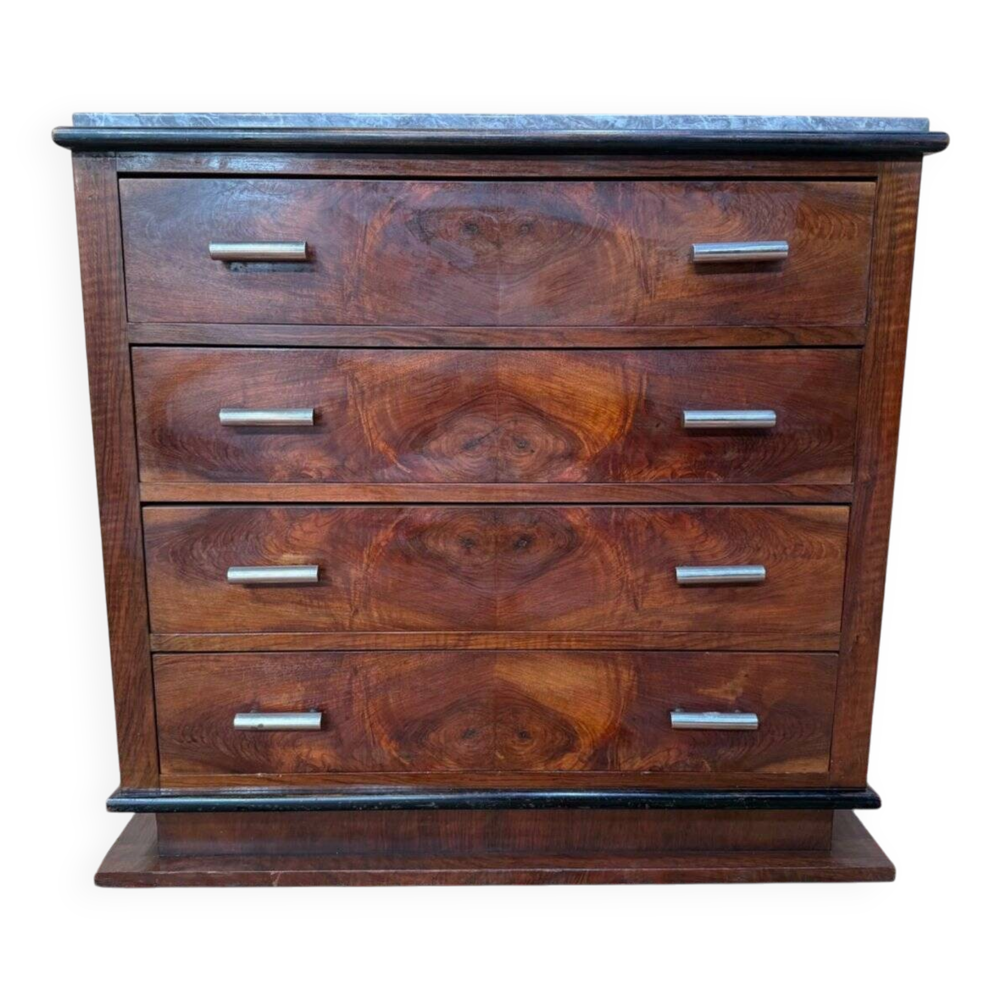 Art Deco Commode – Walnut Burl Veneer & Marble – 1930s