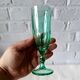 8 vintage emerald green glass champagne flutes