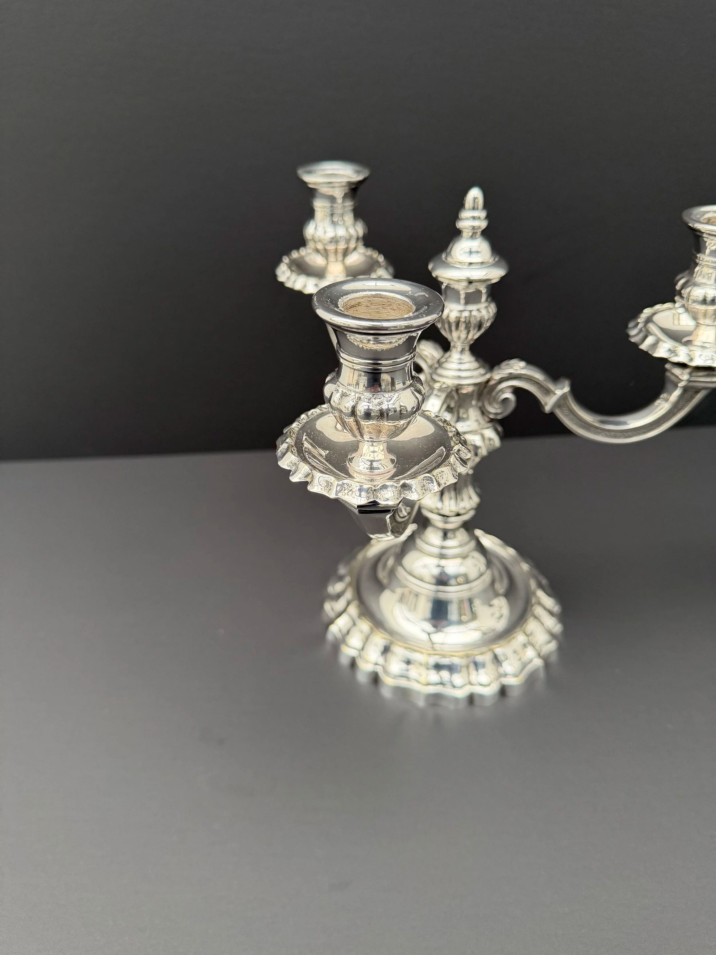 Pair of Chrysalia three-light silver-plated metal candlesticks