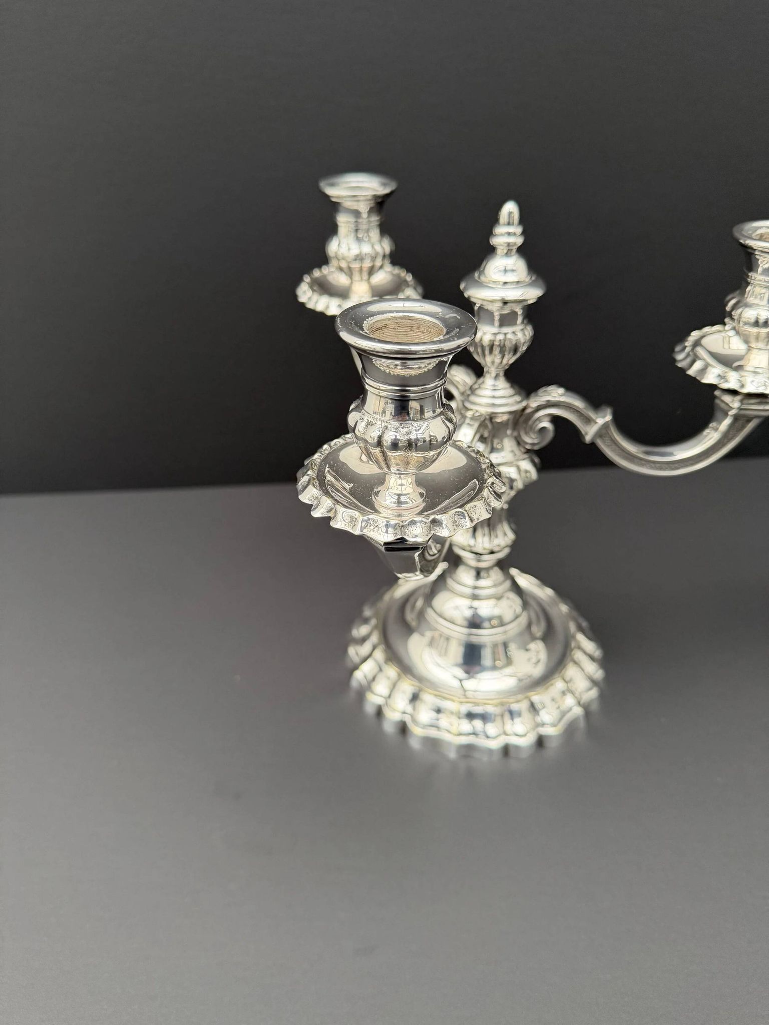 Pair of Chrysalia three-light silver-plated metal candlesticks