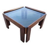 Table basse MCM en noyer et verre fumé par Afra et Tobia Scarpa, 1960s