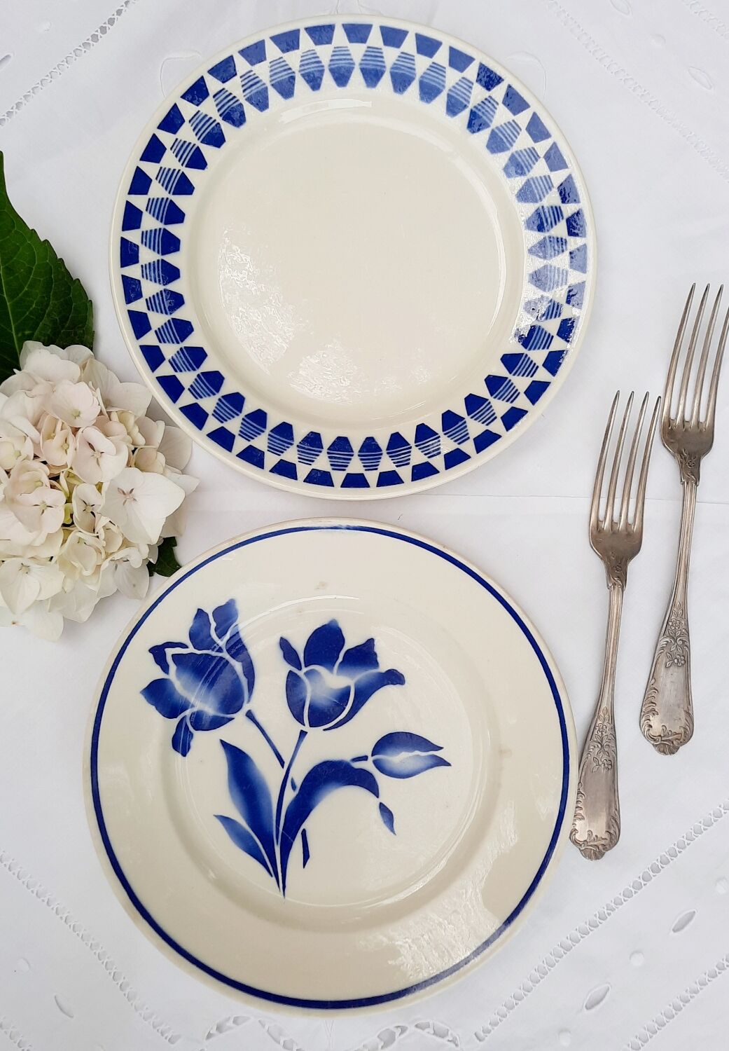 Old flat plates mismatched in earthenware