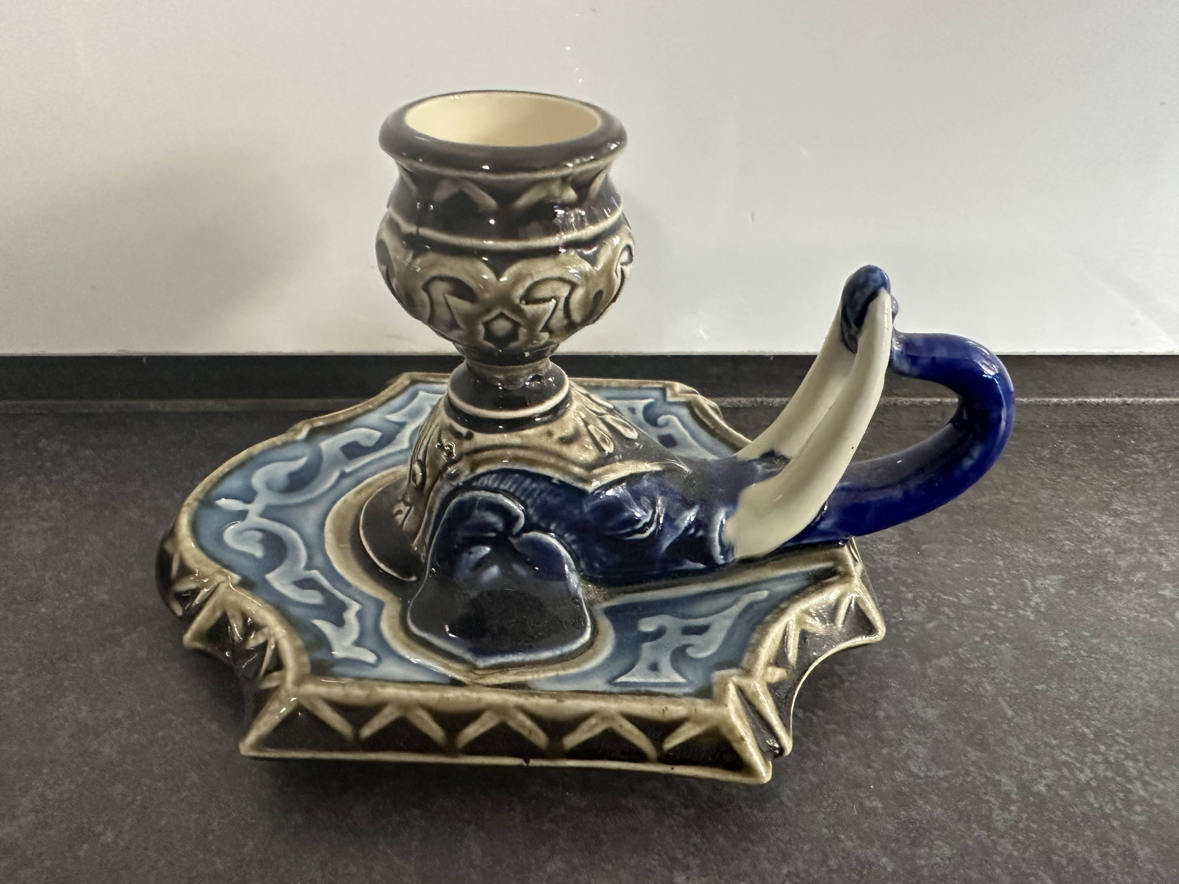 Zoomorphic candlestick, Choisy le Roi Boulenger, in the shape of an elephant, 19th century