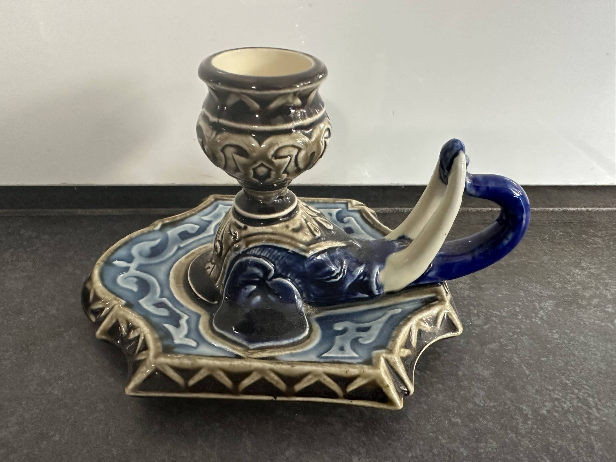 Zoomorphic candlestick, Choisy le Roi Boulenger, in the shape of an elephant, 19th century