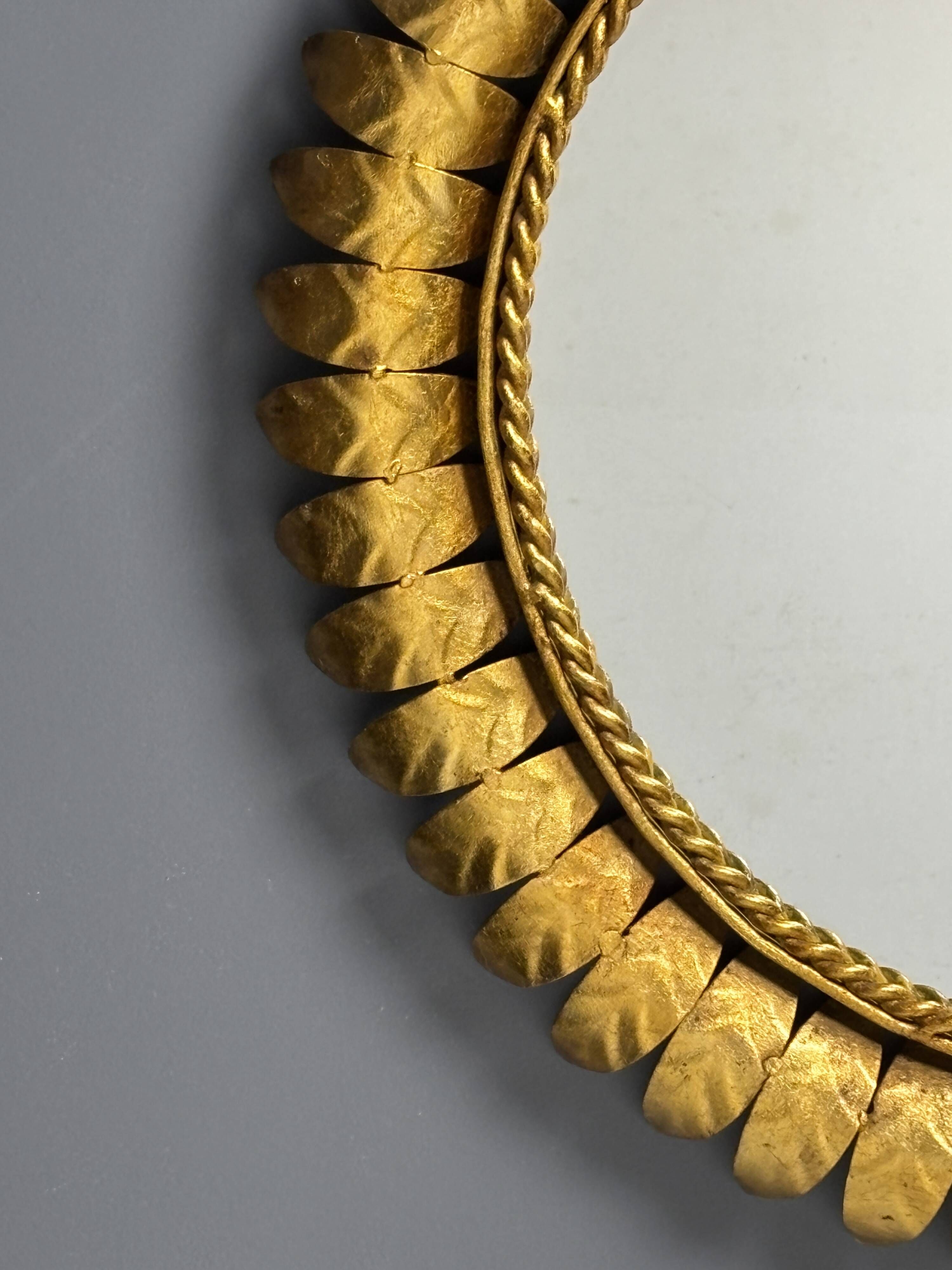 Midcentury bohemian Hollywood Regency Spanish gilt metal sun mirror, 1960s