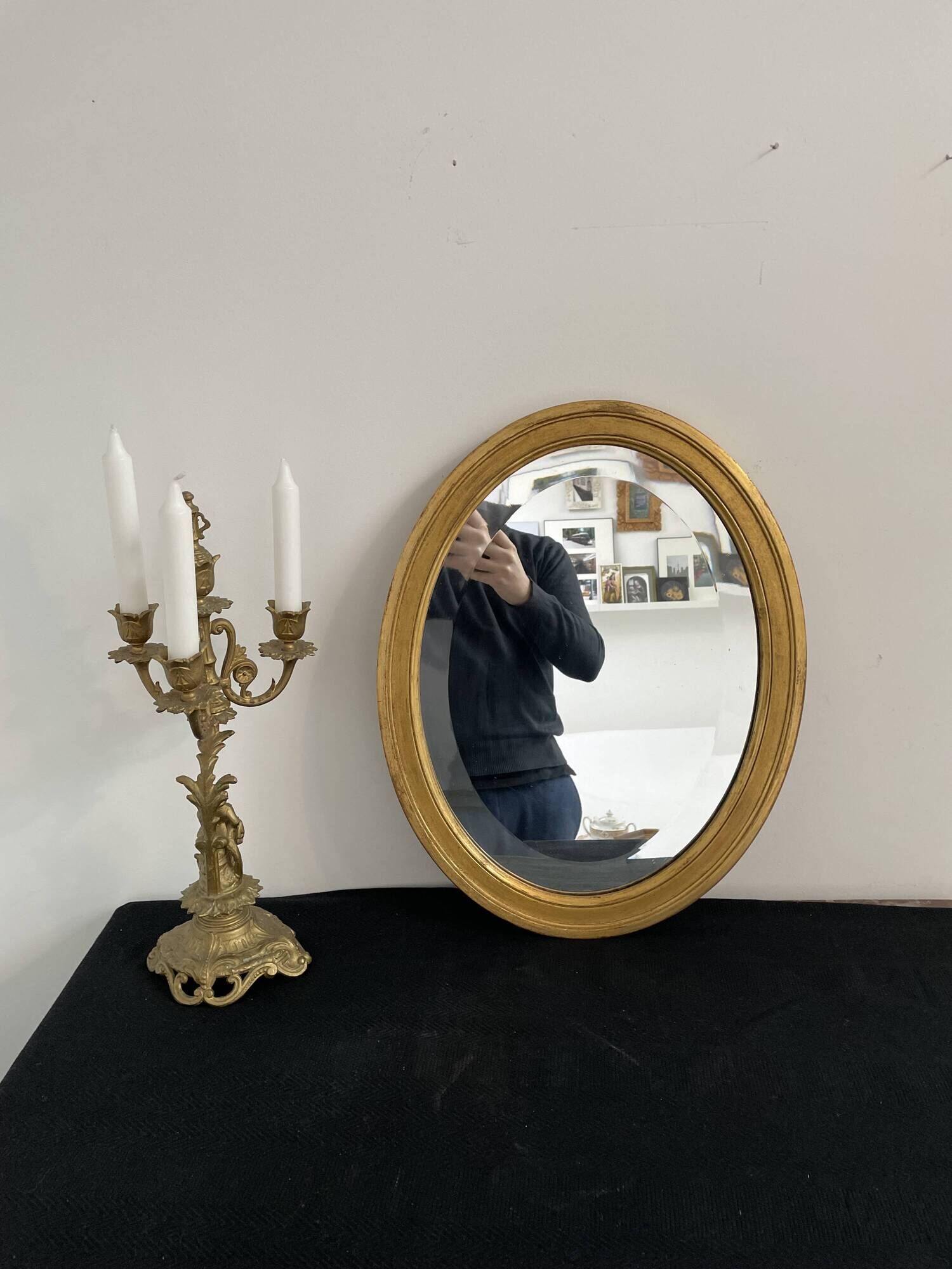 Large wooden mirror - oval - beveled - France - French decoration