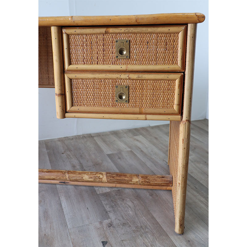 Bureau vintage Dal Vera en bambou et osier 1970