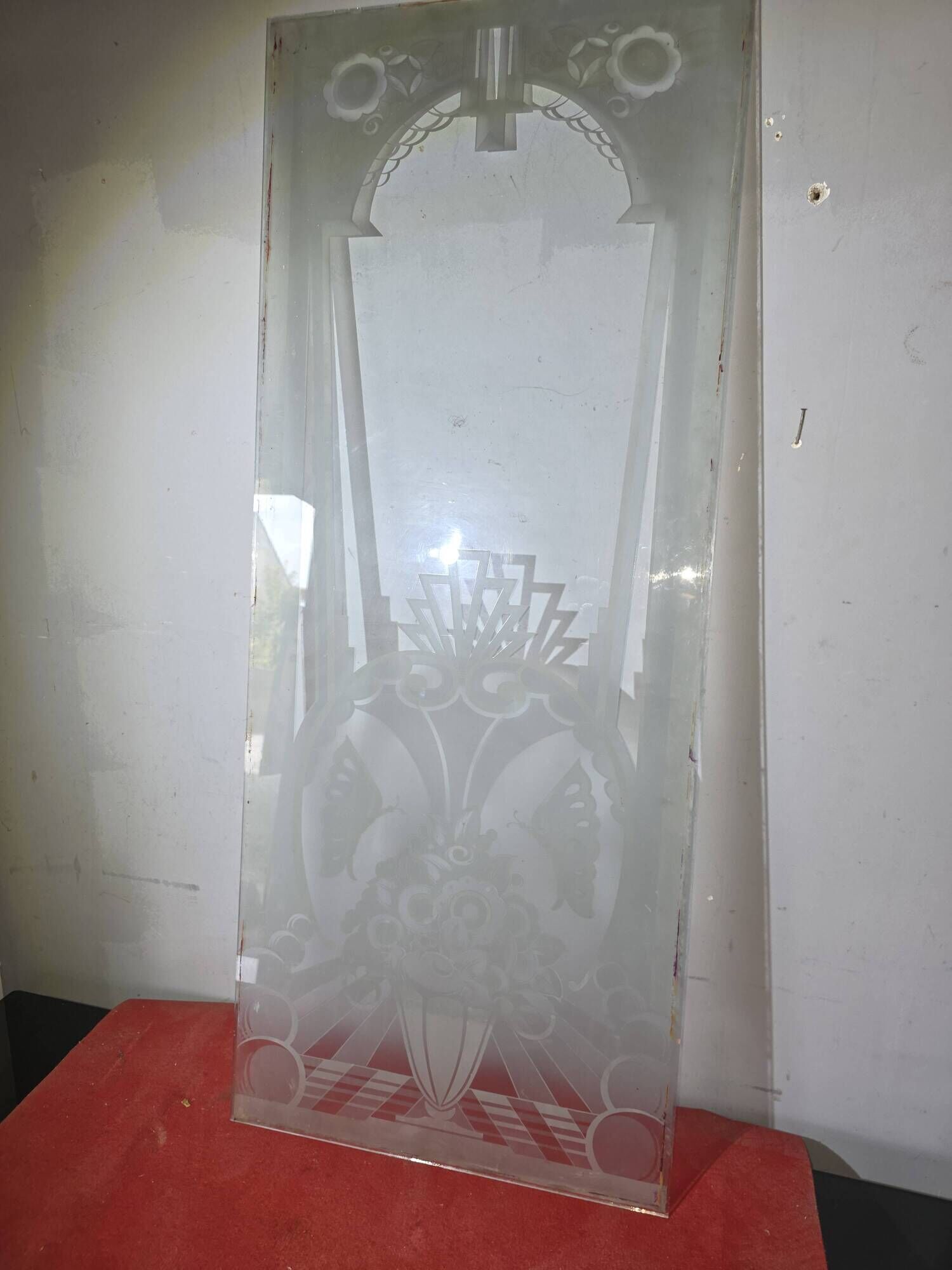Art Deco engraved glass door panel