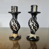 Pair of ethnic soapstone candlesticks, African craftsmanship 1980
