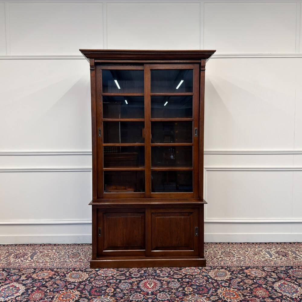 Classic English Bookcase with Glass Sliding Doors