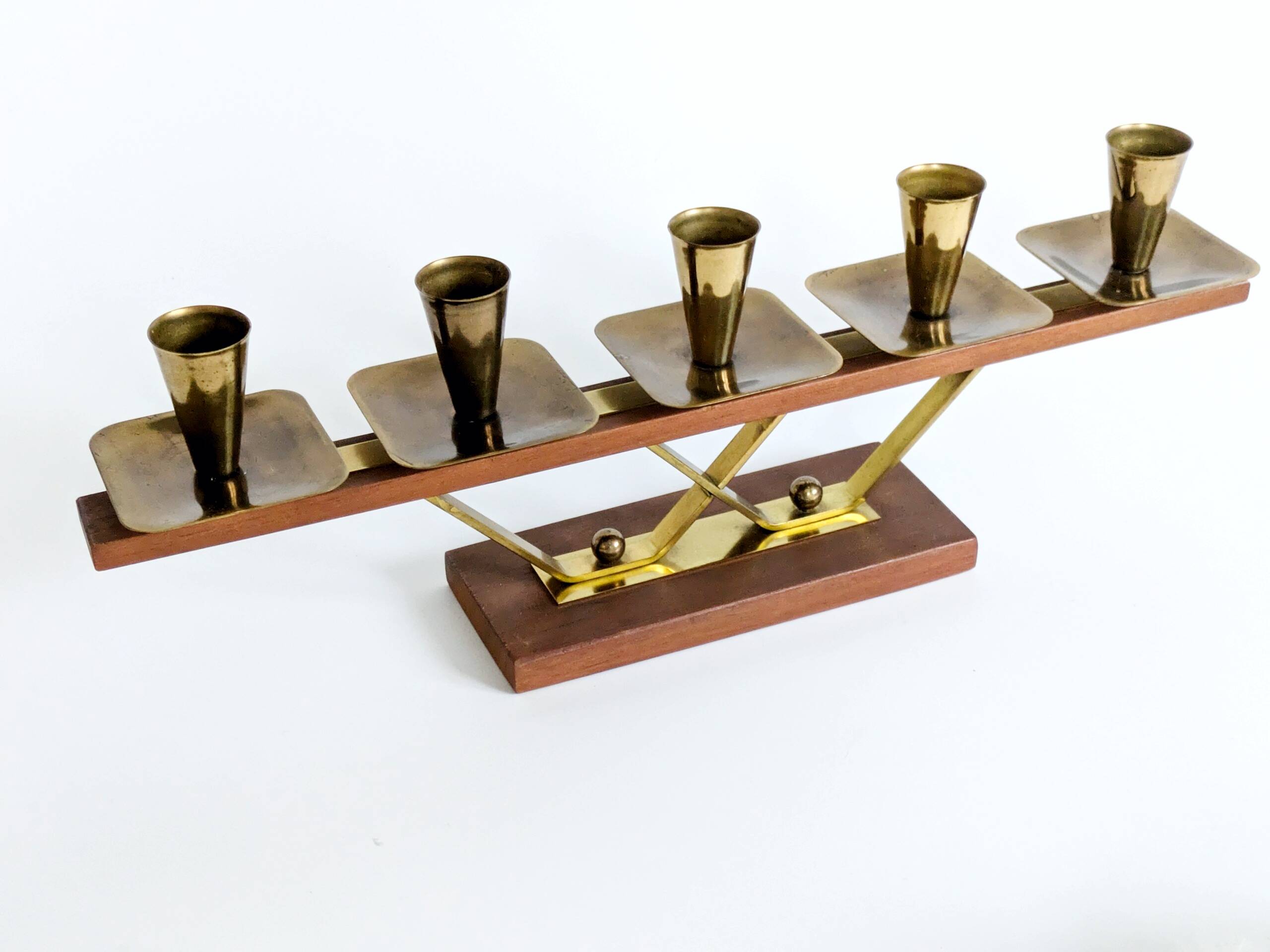 Midcentury teak and brass chandelier, Germany, 1960s
