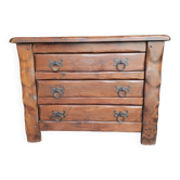Solid stained varnished chest of drawers. Wrought iron handles. French design from the 1970s.