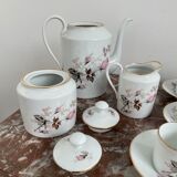 Vintage, coffee service, tea, Limoges, Flowers, cipher, 11 cups and under cups, teapot, 27 pieces