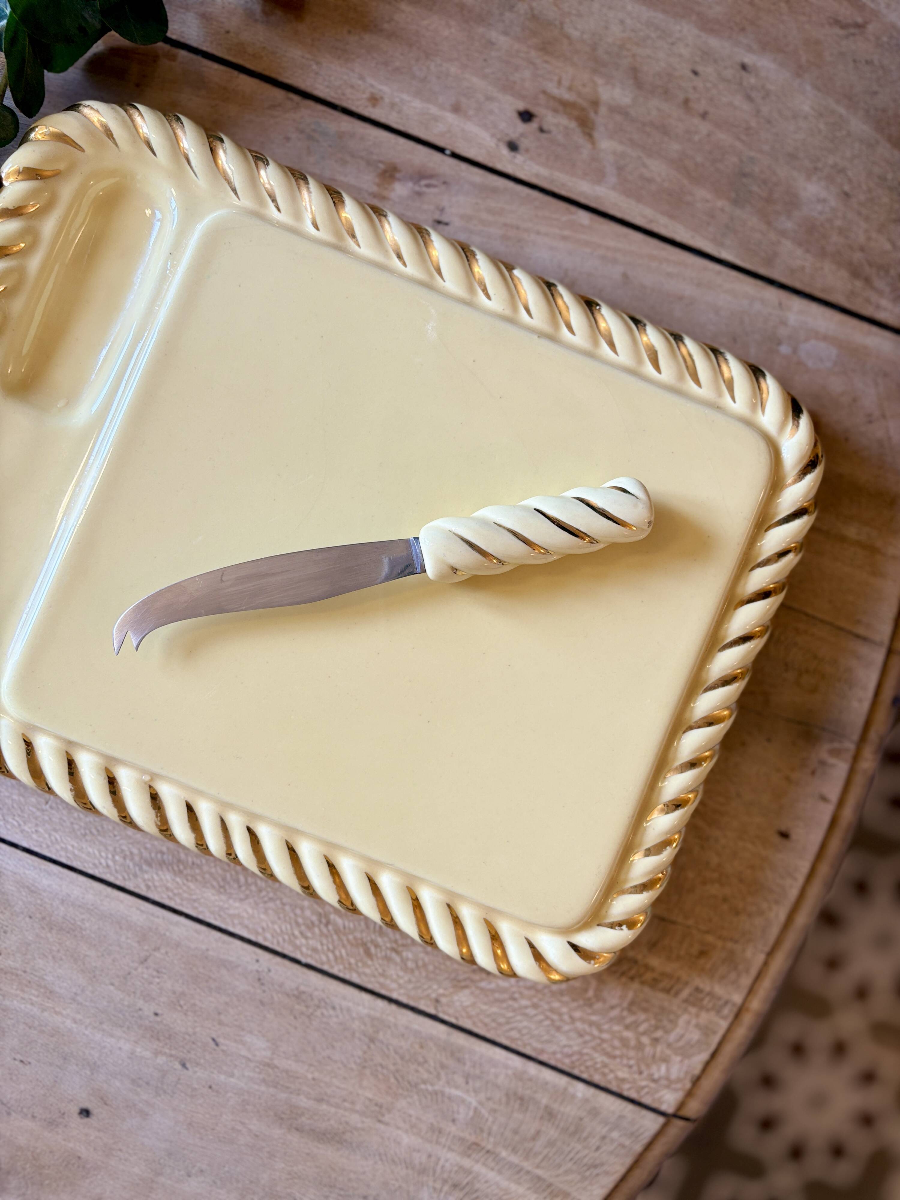 Vintage Yellow and Gold Ceramic Cheese Board