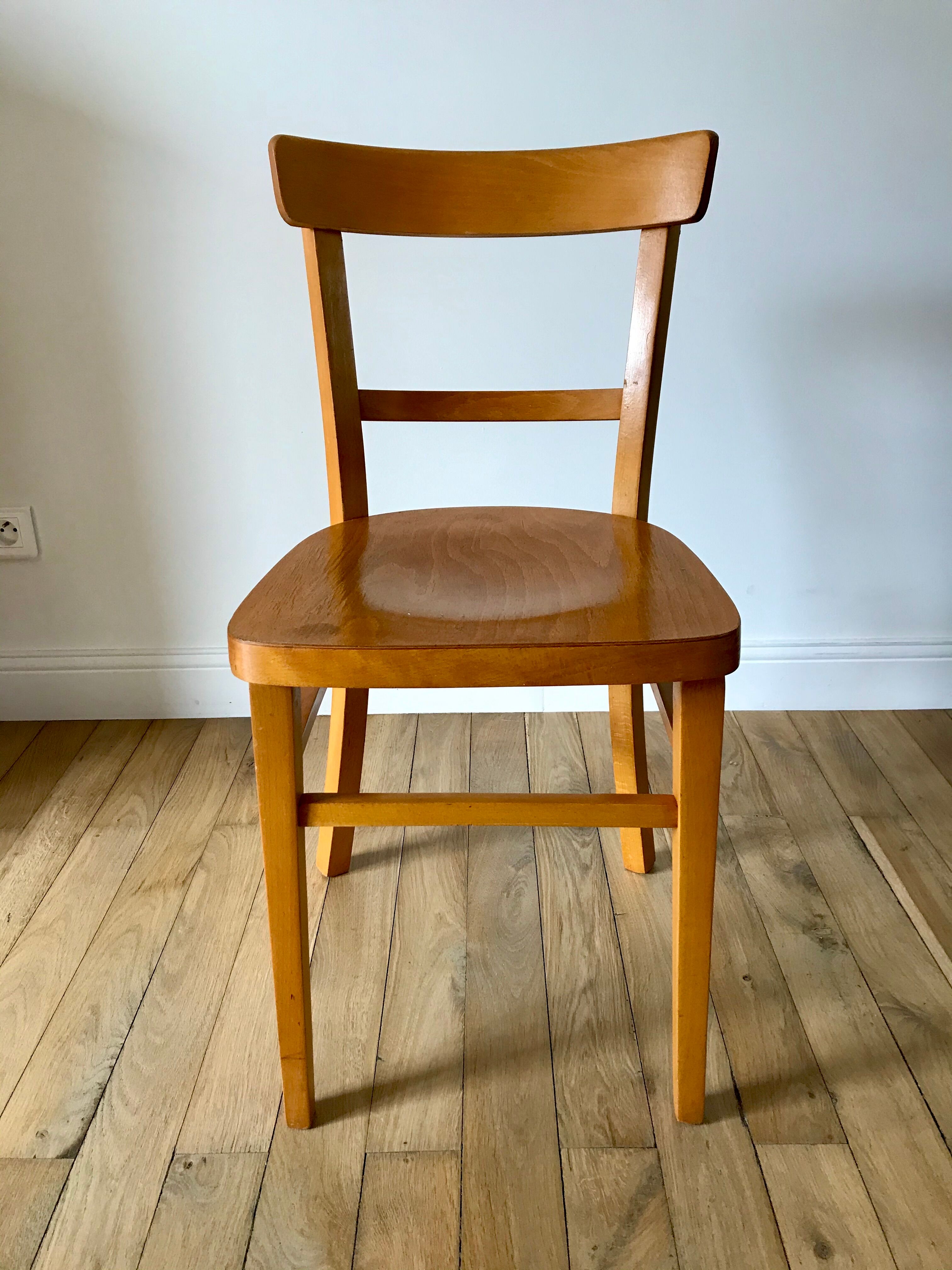 set of 4 Thonet bistro chairs in curved wood honey Mid-Century 50s