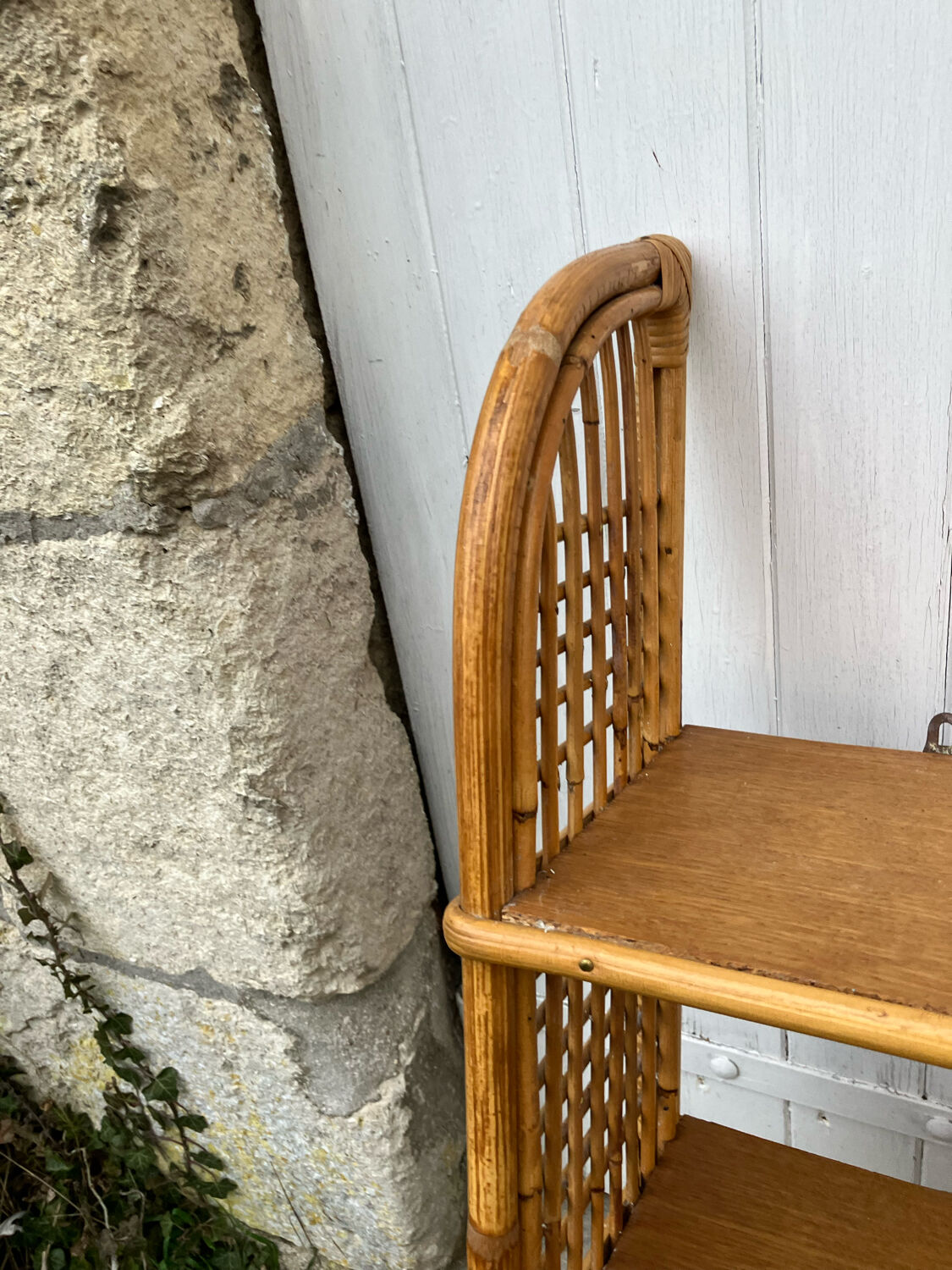 Vintage rattan wall shelf
