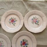 6 plates a decor floral on pink background faience digoin sarreguemine