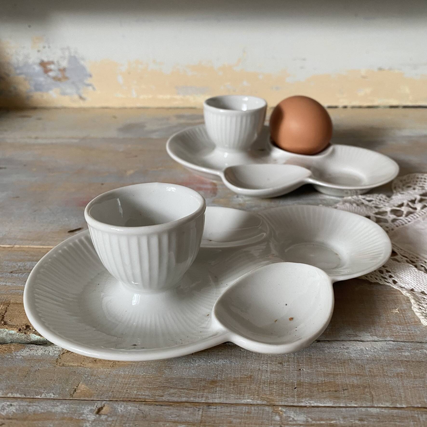 Antique porcelain egg cups Mehun