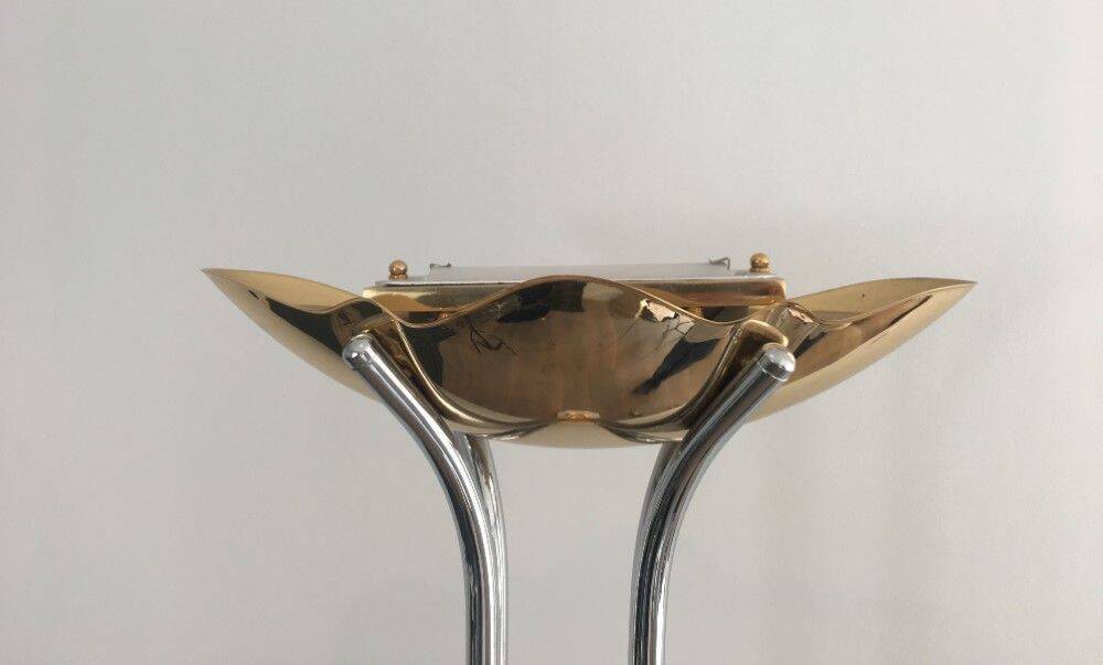 Floor lamp in chrome, brass and marble
