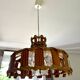 Scandinavian pendant light with wood veneer and bubble glass, 1970