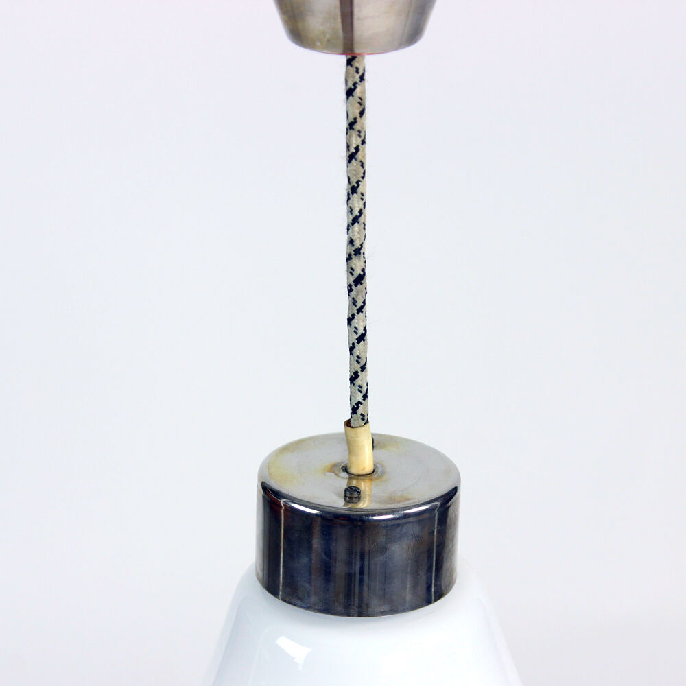 Midcentury ceiling pull down light in white opaine & brass, Czechoslovakia 1960s