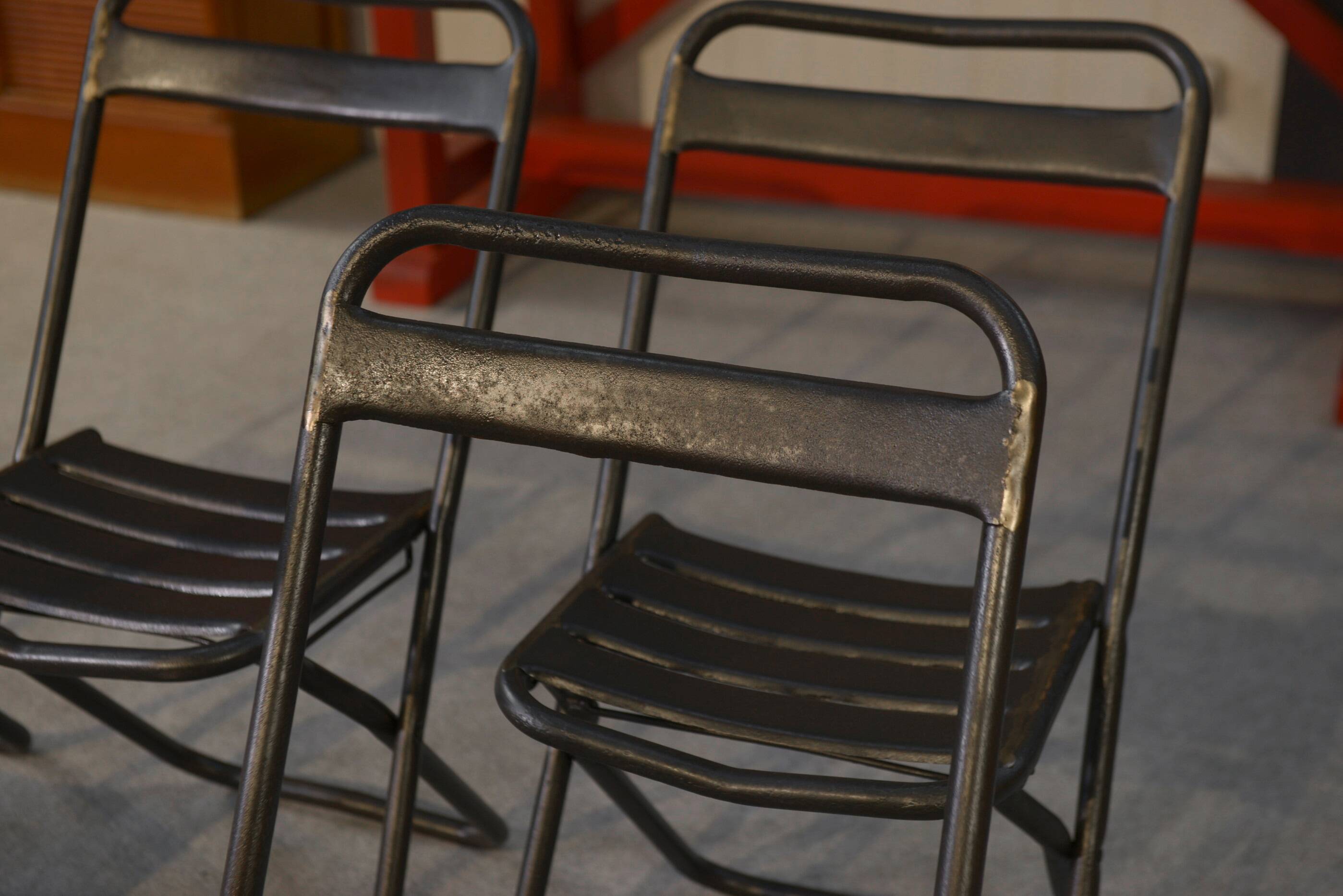 Set of 6 industrial folding chairs assembled by soldering 1950