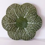 Ceramic cabbage leaf barbotine serving dish