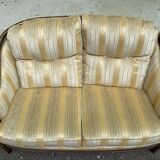 Louis XVI 2-seater sofa in golden beige fabric and curved solid wood