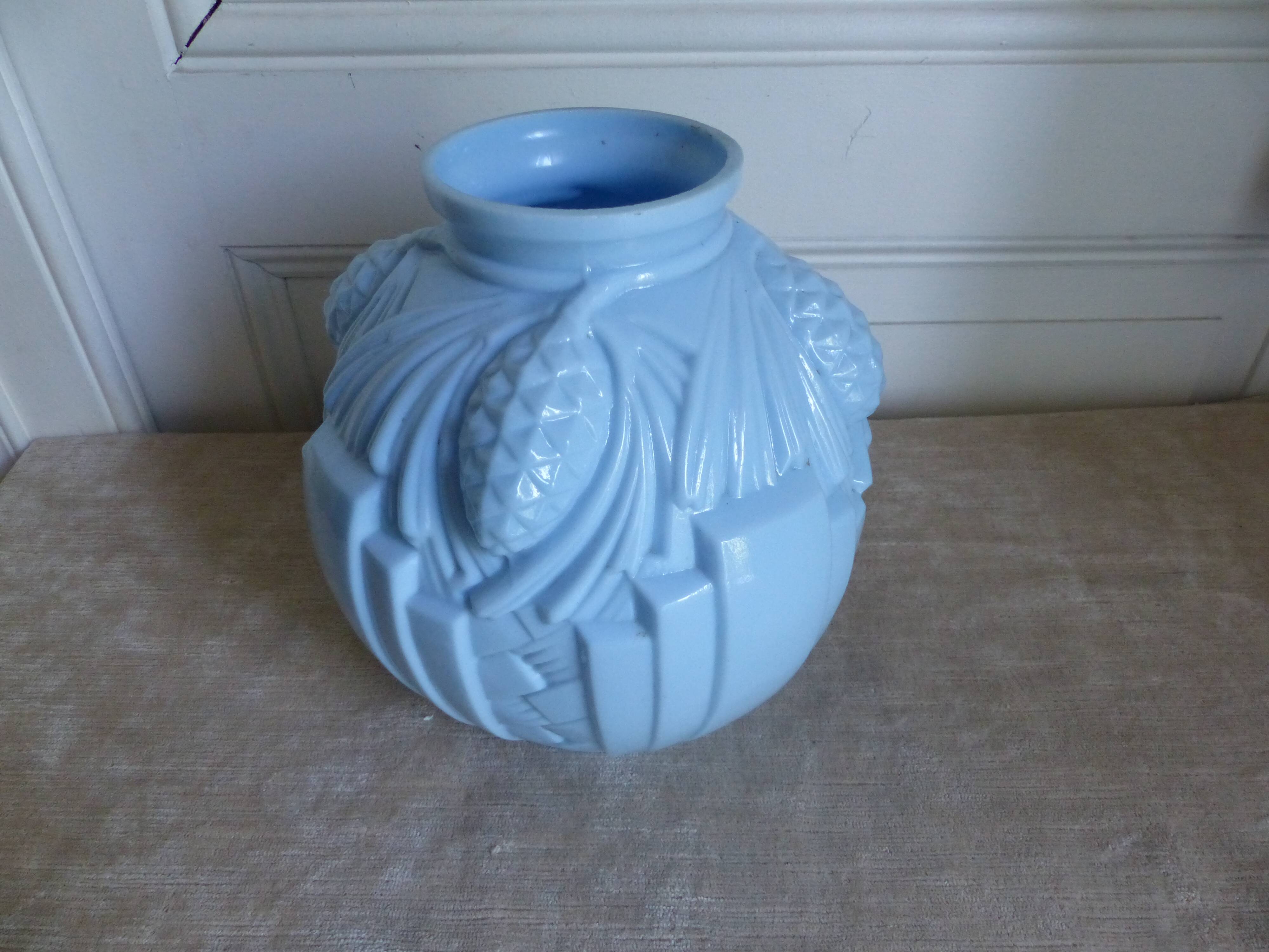 Blue opaline ball vase, art deco era