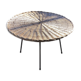 Round coffee table in vintage rattan