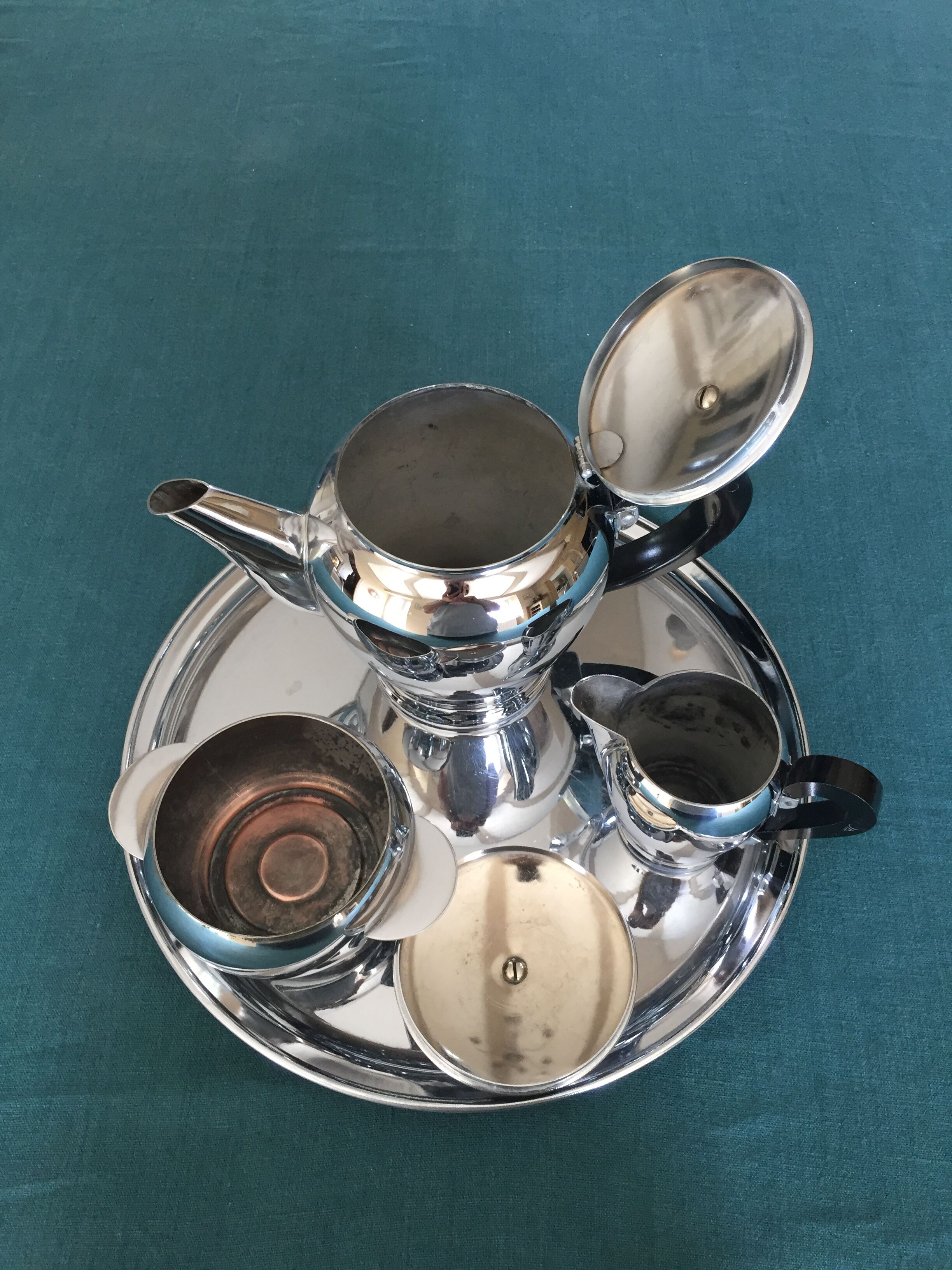 Tea service or coffee in chromed copper with tray year 70