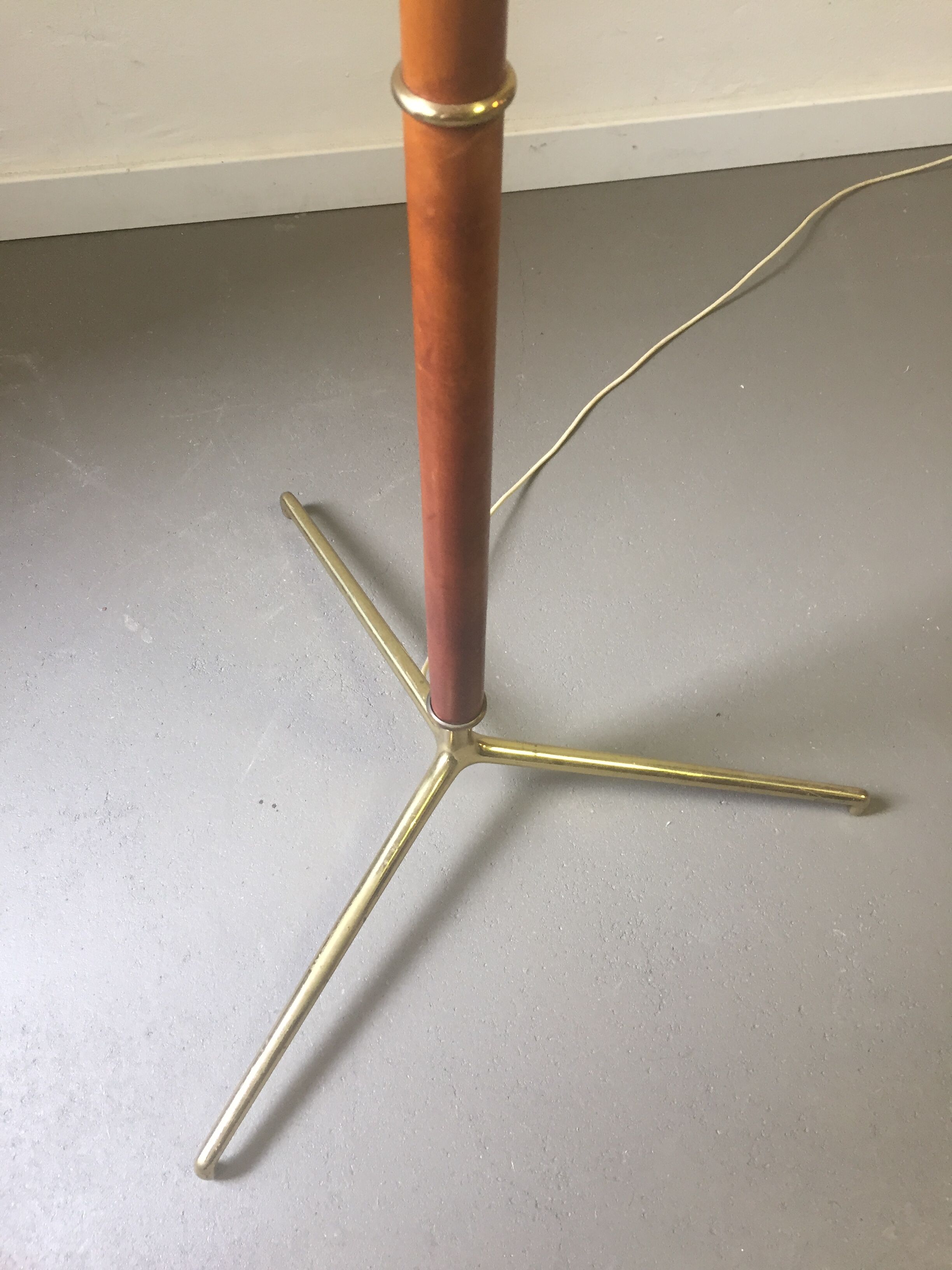 Leather and brass floor lamp
