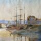 Watercolor Painting Pierre BONTEMPS (1886-1940) Seaport 1907 Brittany?