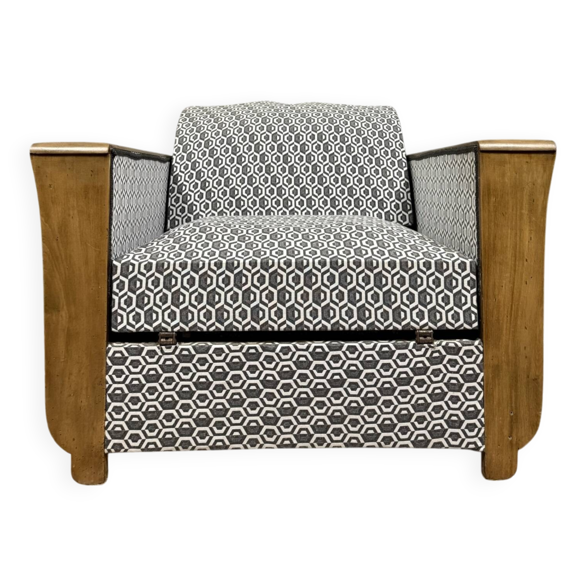 tulip armchair convertible into a bed, Art Deco period, light wood