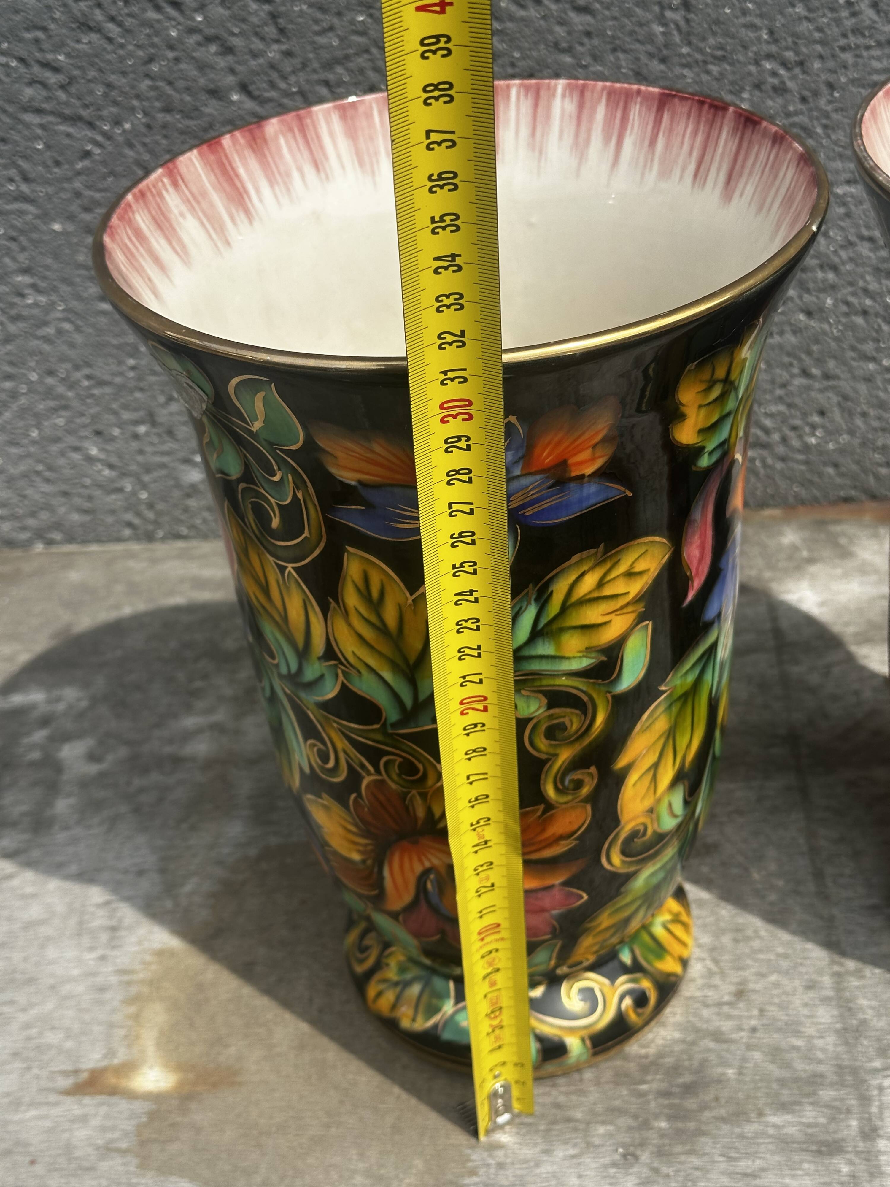 Paire de Vase en Céramique Peint Main H 31 cm signés Hubert Béquet