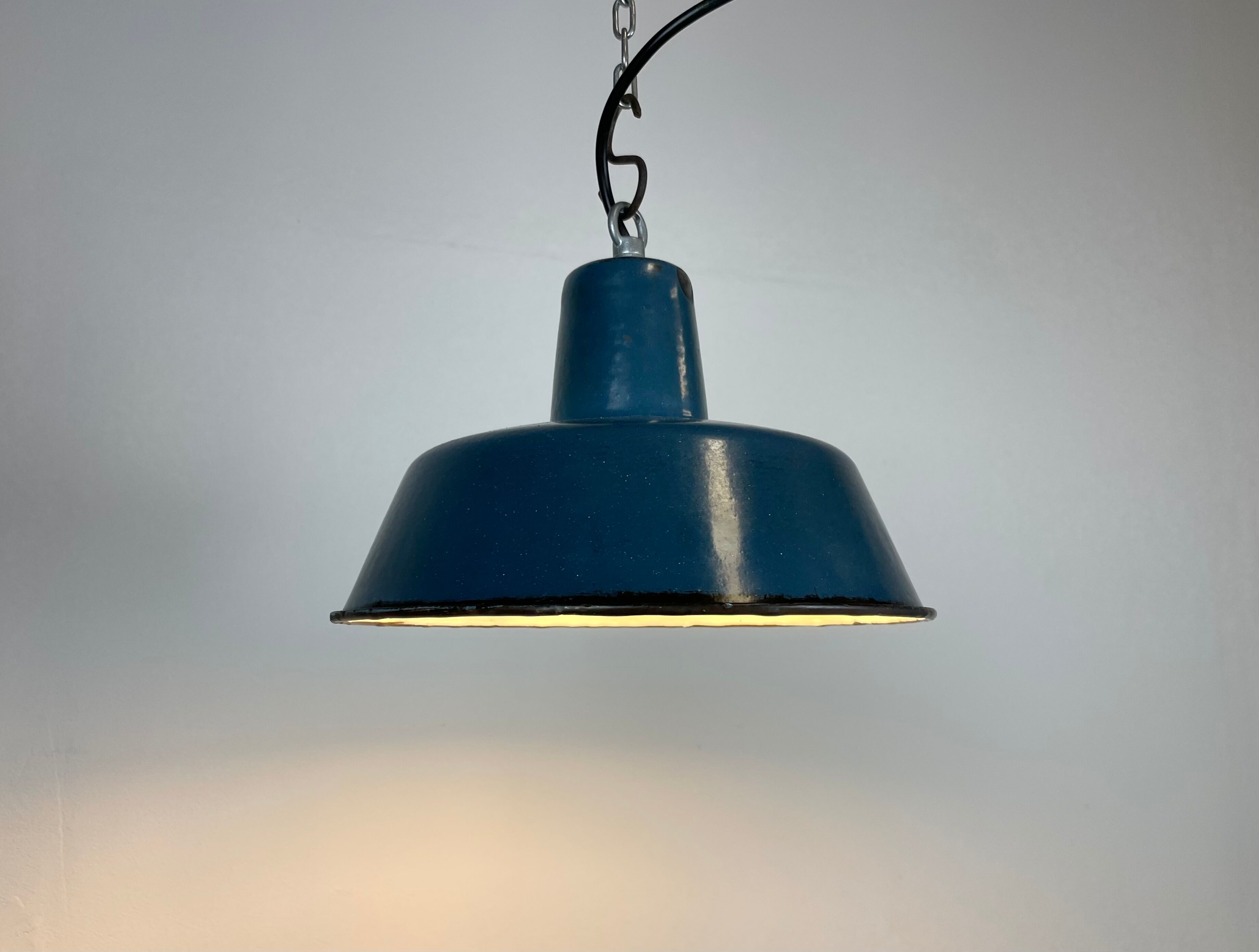 Industrial blue enamel pendant lamp, 1960s