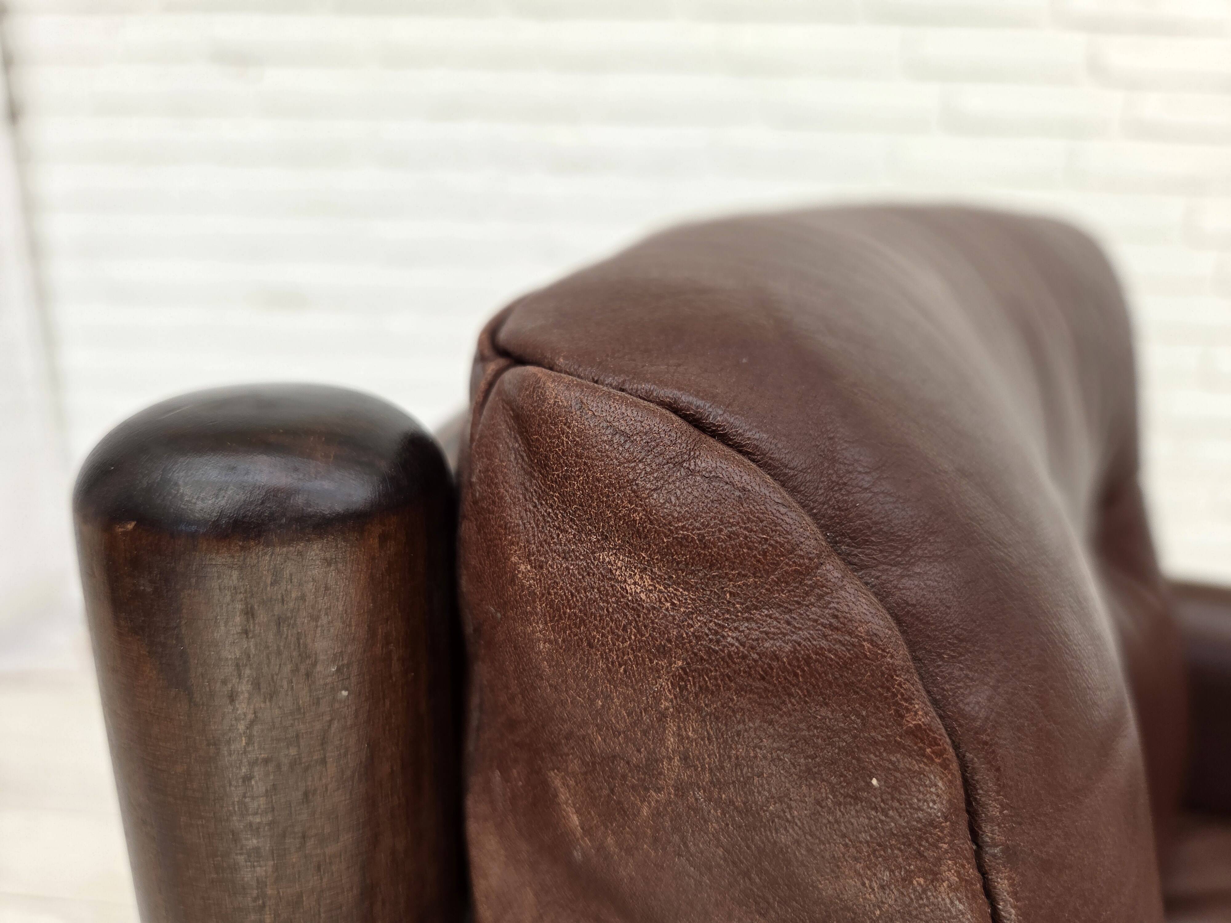 1970s, Scandinavian armchair, furniture leather, beech wood.