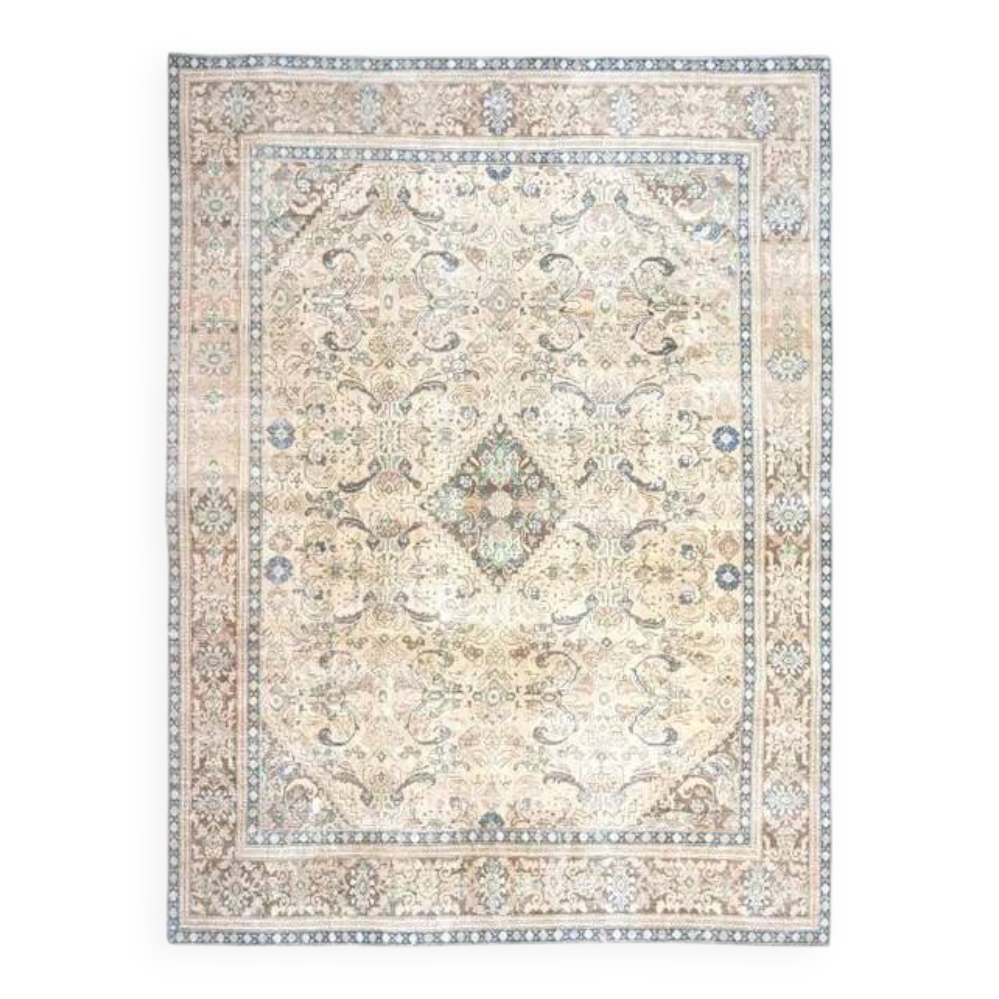 1970s Vintage Persian Handmade Wool Cotton Light Beige Area Rug