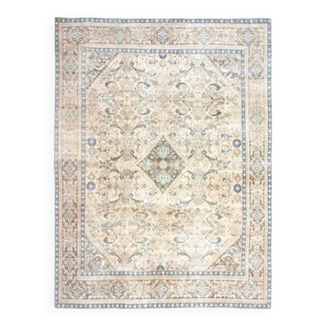 1970s Vintage Persian Handmade Wool Cotton Light Beige Area Rug
