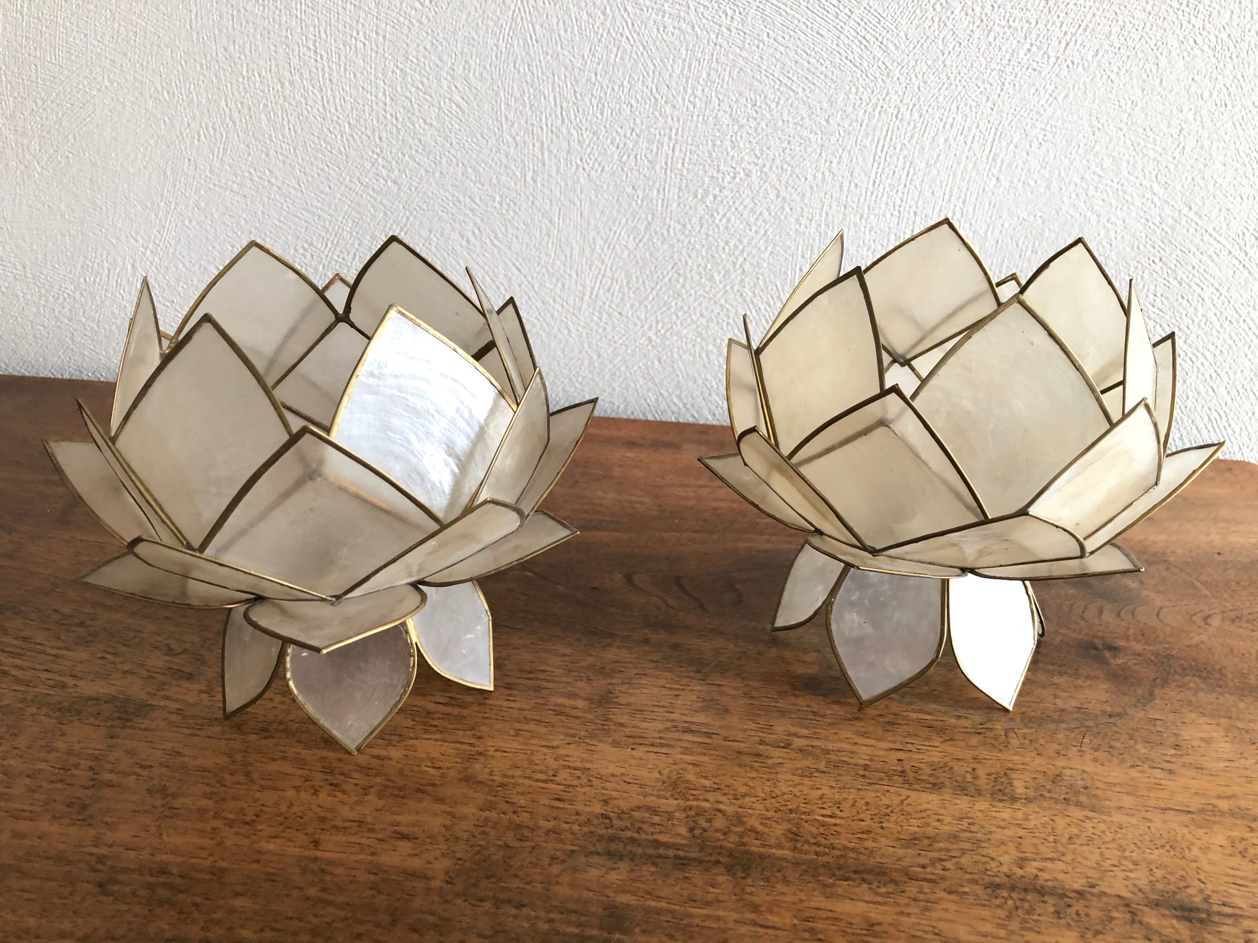 Lotus flowers in mother-of-pearl sconces