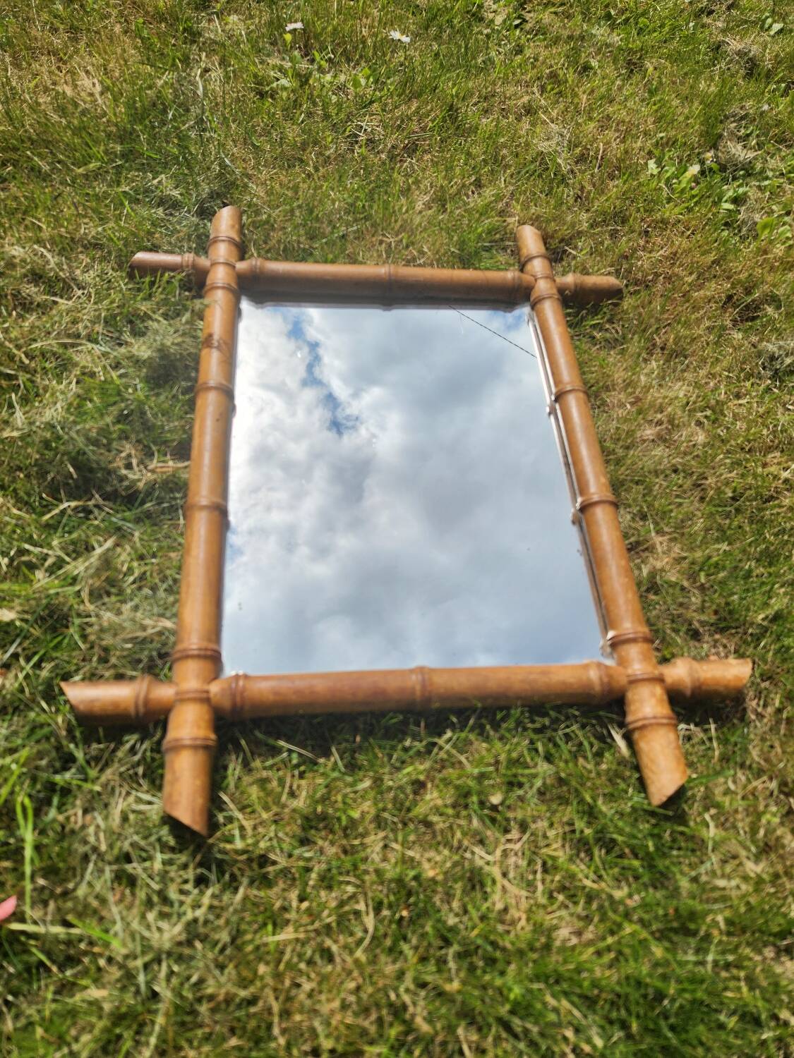 Antique turned wooden mirror